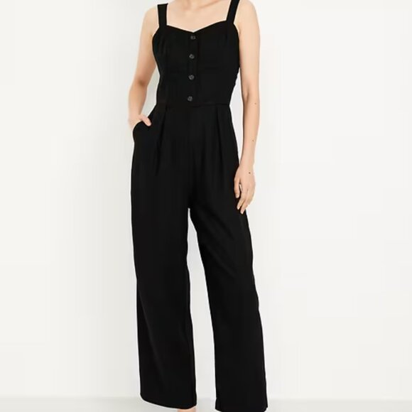 Old Navy Pants - Old Navy Button-Front Linen-Blend Cami Jumpsuit Black Large